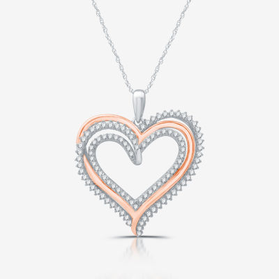 Womens 3/4 CT. T.W. Lab Grown White Diamond 14K Rose Gold Over Silver Sterling Silver Heart 18 Inch Pendant Necklace