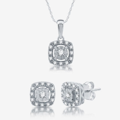 1 CT. T.W. Lab Grown White Diamond Sterling Silver Cushion 2-pc. Jewelry Set