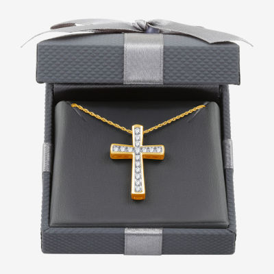 Womens 1/ CT. T.W. Lab Grown White Diamond 14K Gold Over Silver Sterling Silver Cross Pendant Necklace