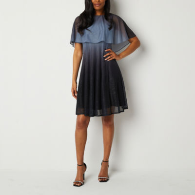 Danny & Nicole Womens Short Sleeve Ombre Cape Fit + Flare Dress