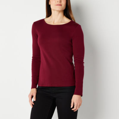 Liz Claiborne Womens Crew Neck Long Sleeve T-Shirt