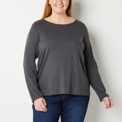 Liz Claiborne Womens Plus Crew Neck Long Sleeve T-Shirt