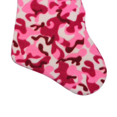 15.75'' Pink and Brown Camouflage Christmas Stocking with Cuff