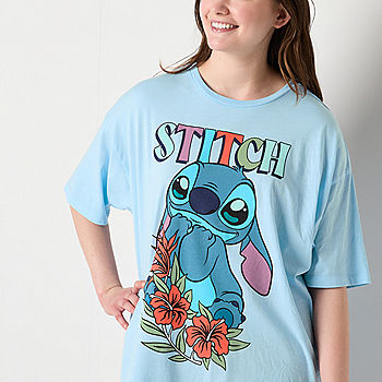 Juniors Oversized Womens Crew Neck Short Sleeve Stitch Graphic T-Shirt