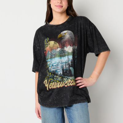 Juniors Yellowstone Eagle Oversized Tee Womens Crew Neck Short Sleeve Graphic T-Shirt