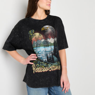 Juniors Yellowstone Eagle Oversized Tee Womens Crew Neck Short Sleeve Graphic T-Shirt