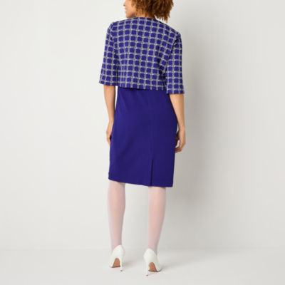 Maya Brooke Womens Pearl Trim Grid Jacket Dress