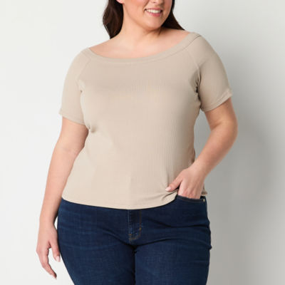 a.n.a Womens Short Sleeve Off the Shoulder Top Plus