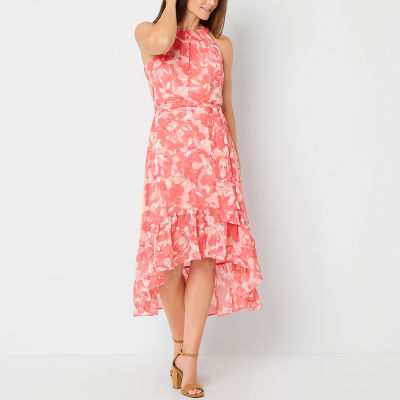 R & K Originals Sleeveless Floral High-Low Fit + Flare Dress