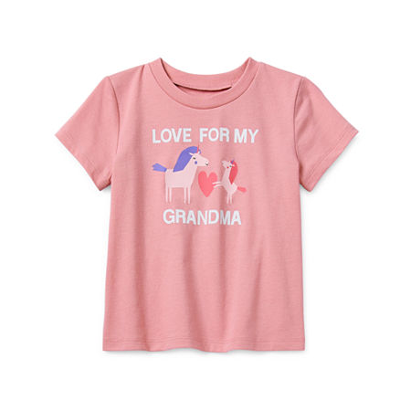 Okie Dokie Toddler & Little Girls Round Neck Short Sleeve Regular Fit Graphic T-Shirt, 12 Months, Pink