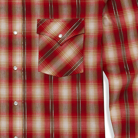 Ely Cattleman Metallic Thread Plaid Mens Long Sleeve Western Shirt, Medium, Red