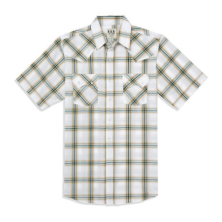 Ely Cattleman Textured Plaid Mens Short Sleeve Western Shirt, X-large, Green