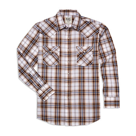 Ely Cattleman Textured Plaid Mens Long Sleeve Western Shirt, Xx-large, Brown