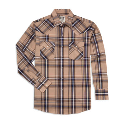 Ely Cattleman Textured Plaid Mens Long Sleeve Western Shirt