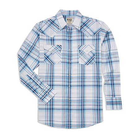 Ely Cattleman Textured Plaid Big And Tall Mens Long Sleeve Western Shirt, 2x-large Tall, White