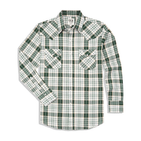 Ely Cattleman Textured Aztec Plaid Mens Long Sleeve Western Shirt In Green