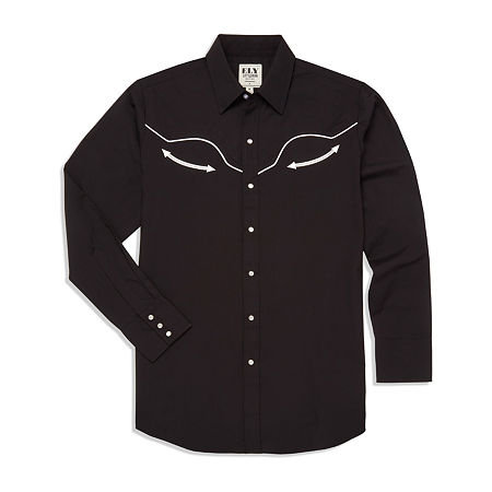 Ely Cattleman Retro Solid With Piping Mens Long Sleeve Western Shirt, X-large, Black