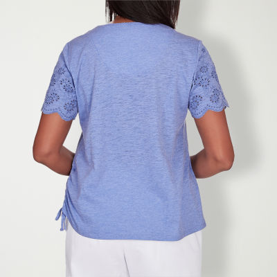 Alfred Dunner Summer Breeze Womens V Neck Short Sleeve T-Shirt