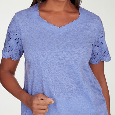 Alfred Dunner Summer Breeze Womens V Neck Short Sleeve T-Shirt