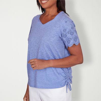 Alfred Dunner Summer Breeze Womens V Neck Short Sleeve T-Shirt