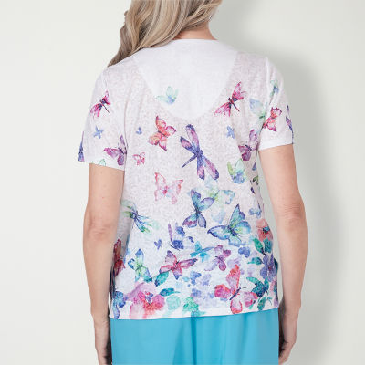 Alfred Dunner Summer Breeze Womens V Neck Short Sleeve T-Shirt