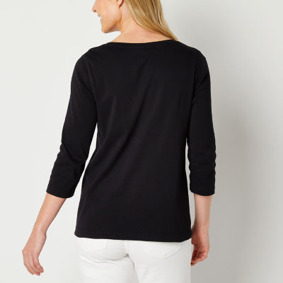St. John's Bay Womens V Neck 3/4 Sleeve Adaptive Easy-on + Easy-off Sensory Friendly T-Shirt