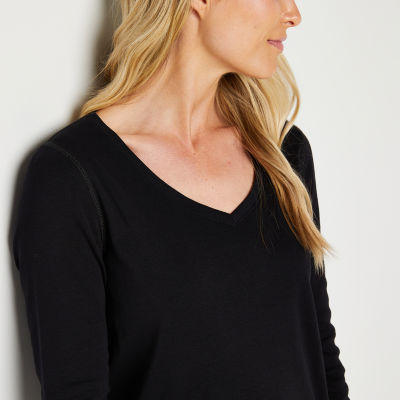 St. John's Bay Womens V Neck 3/4 Sleeve Adaptive Easy-on + Easy-off Sensory Friendly T-Shirt