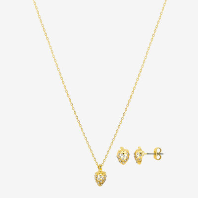 Bijoux Bar Delicates Gold Tone Strawberry Crystal Gold Tone Round 2-pc. Jewelry Set