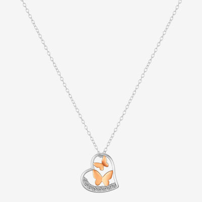 Footnotes Womens Cubic Zirconia Sterling Silver Butterfly Heart 16 Inch Pendant Necklace