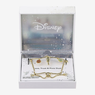 Disney Classics Womens Cubic Zirconia 10K Gold Over Brass Flower Princess Tinker Bell Charm Bracelet