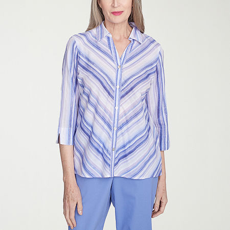 Alfred Dunner Santa Fe Womens 3/4 Sleeve Button-Down Shirt