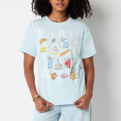 Disney Pixar Ratatouille Paris Boyfriend Tee Womens Juniors Crew Neck Short Sleeve Loose Fit Graphic T-Shirt