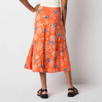 Womens Juniors High Rise Midi Lilo & Stitch Wrap Skirt
