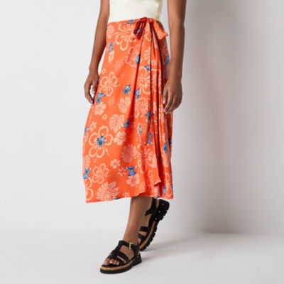 Womens Juniors High Rise Midi Lilo & Stitch Wrap Skirt