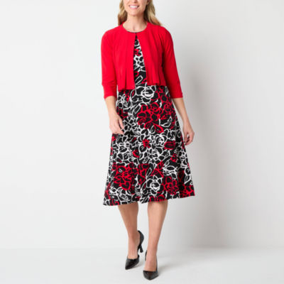 Danny & Nicole Womens Floral Midi Jacket Dress