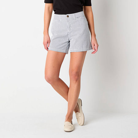 St. John's Bay Womens Mid Rise Chino Short, 6, Blue