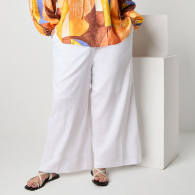 Worthington Plus Womens Relaxed Fit Cropped Pant, Color: White - Main Image