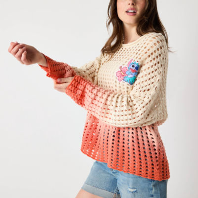 Juniors Womens Round Neck Long Sleeve Lilo & Stitch Pullover Sweater