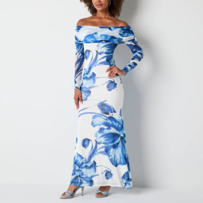 Premier Amour Off The Shoulder Womens Long Sleeve Floral Maxi