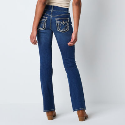 Vanilla Star Womens Juniors Mid Rise Bootcut Jean, Color: Med Wash