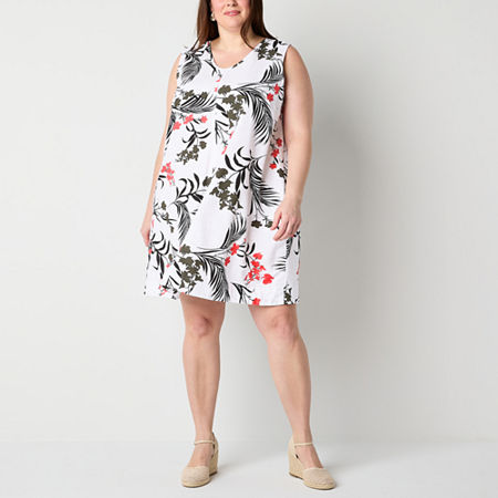 Liz Claiborne Womens Sleeveless Floral Midi A-Line Dress Plus