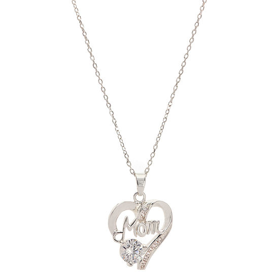 Sparkle Allure Mom Cubic Zirconia Pure Silver Over Brass 18 Inch Cable Heart Pendant Necklace