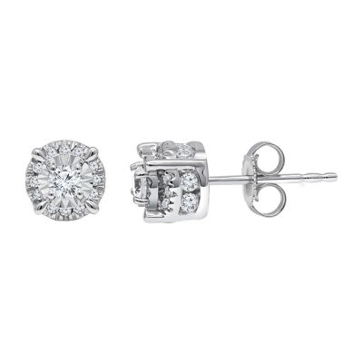 1/2 CT. T.W. Mined White Diamond 10K White Gold Round Stud Earrings