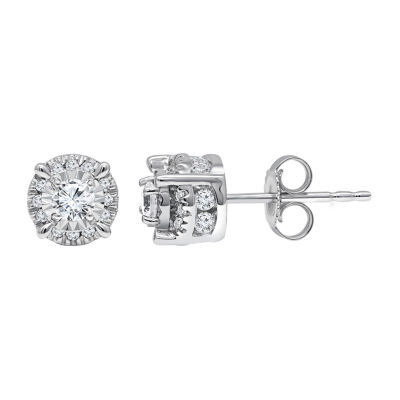 1 CT. T.W. Genuine White Diamond 10K White Gold Stud Earrings