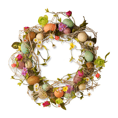 National Tree Co. Garden Accents 18 Easter Wreath With Eggs Flowers And Twigs Wreath, One Size, Multiple Colors