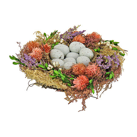 National Tree Co. 10 Floral BirdS Nest Easter Tabletop Decor, One Size, Pink