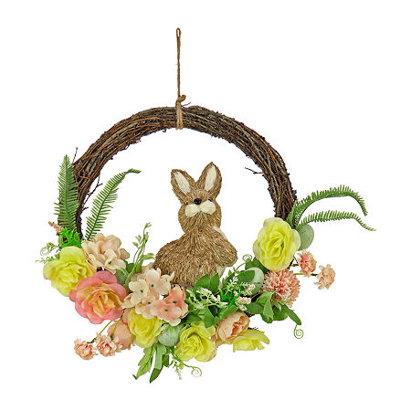 National Tree Co. 16 Bunny And Rose Wreath, One Size, Brown