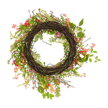 National Tree Co. 20 Flowering Wreath, One Size, Pink