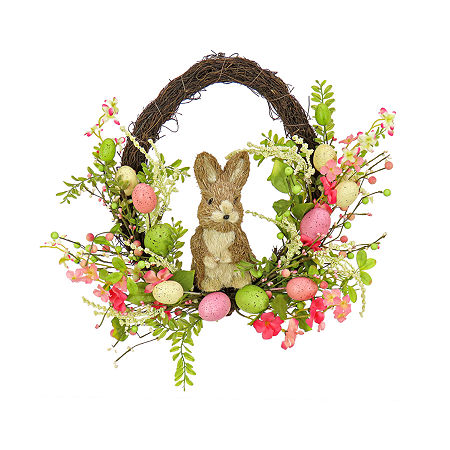 National Tree Co. 16 Bunny With Pink Wreath, One Size, Pink