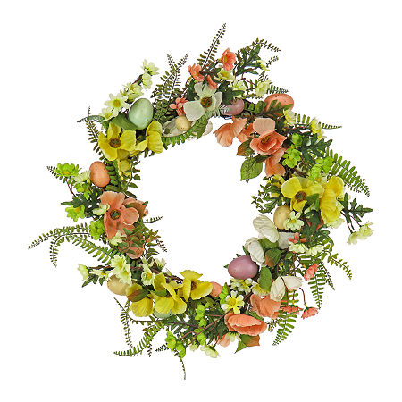 National Tree Co. 22 Ferns And Flowers Wreath, One Size, Green